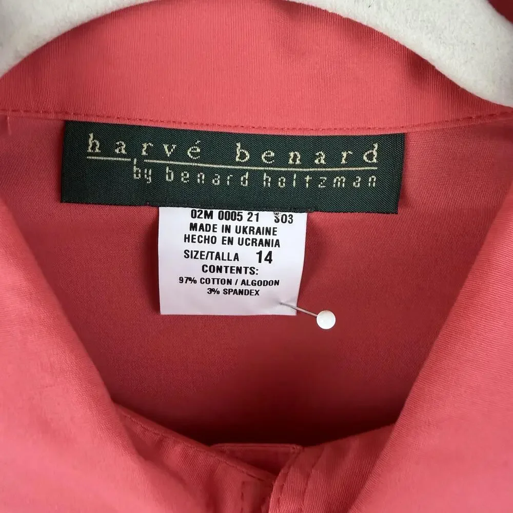 Harve Benard Jacket Womens 14 Red Collared Twill Short Lined Pockets Button